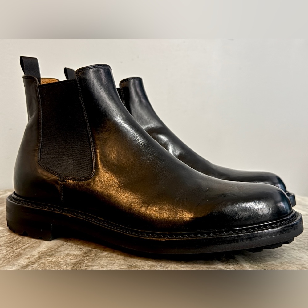 OFFICINE CREATIVE BRISTOL Chelsea Boots Black Leather Ankle Boot 44/11 US Shiny